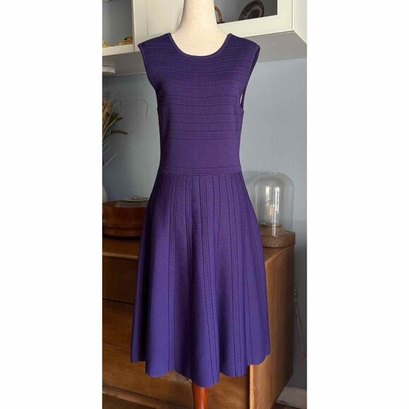 LK Bennett Dr Lupita Hydrangea Purple Stretch Knit Fit & Flare Dress Size M - Picture 2 of 10